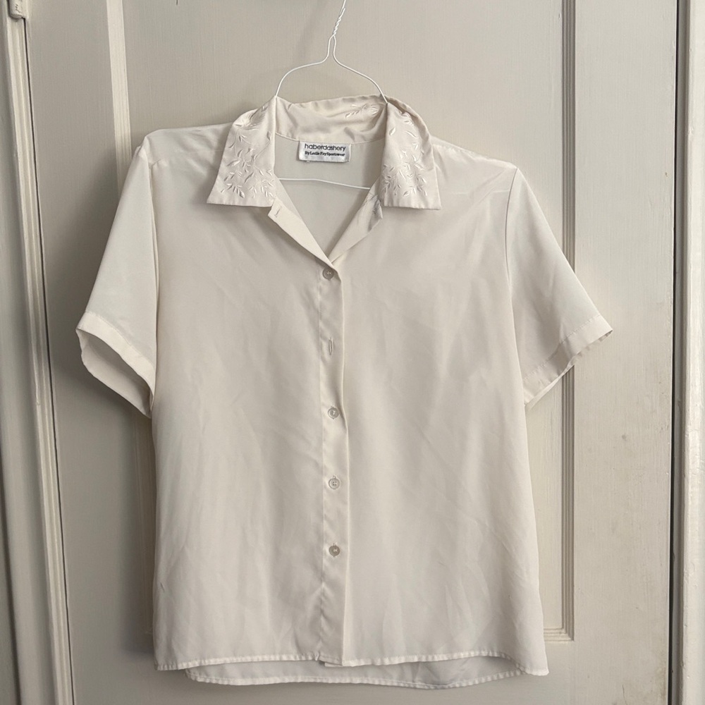 Embroidered Cream Button Down Shirt